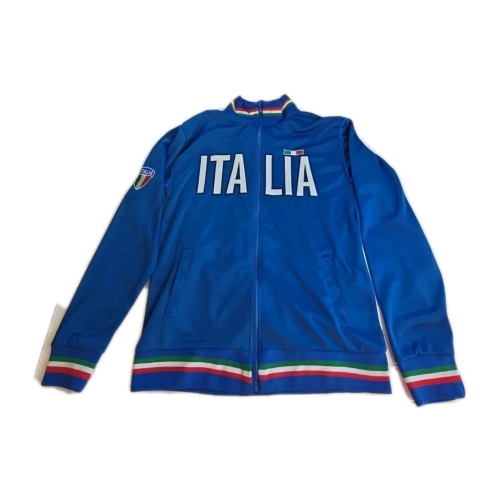 Italia Track Jacket Men Small Blue Graphic Print Logo Pockets Mock Neck Full Zip